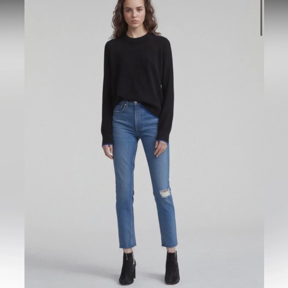 NEW • Rag & Bone • High Rise Ankle Skinny Jeans Pamela Distressed 25 Blue Frayed